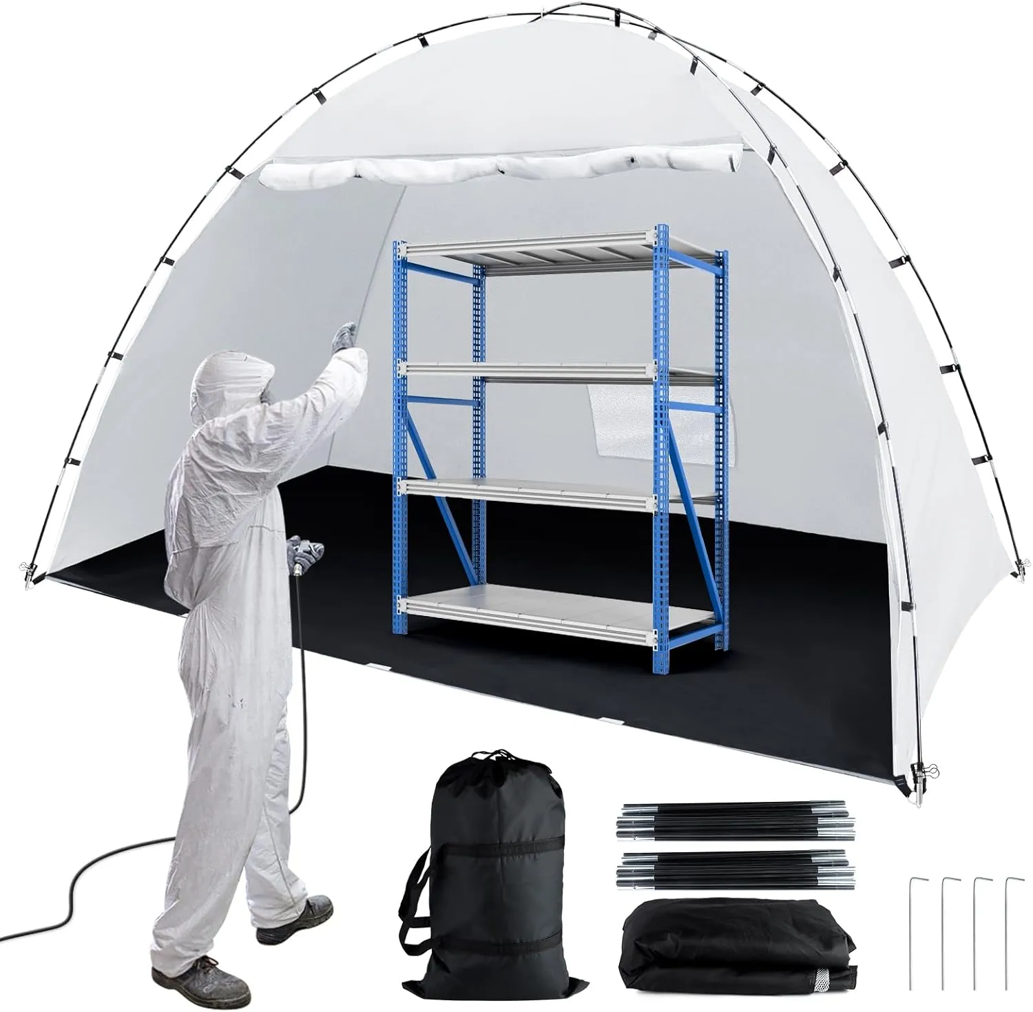 Portable Paint Booth Tent, Siebwin 10(L) x6(W) x6.5(H) ft Larger Spray Paint Tent with Built-in Floor & Mesh Screen & Windproof Hooks for Furniture DIY Hobby Tool Spray Paint Shelter