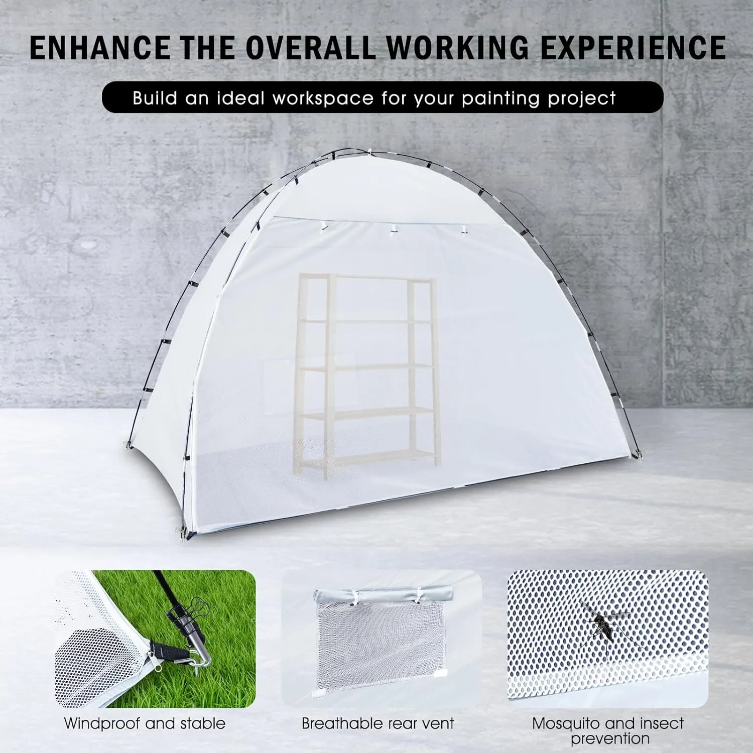 Portable Paint Booth Tent, Siebwin 10(L) x6(W) x6.5(H) ft Larger Spray Paint Tent with Built-in Floor & Mesh Screen & Windproof Hooks for Furniture DIY Hobby Tool Spray Paint Shelter