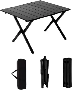 Portable Picnic Table, Folding Camping Table Picnic Table with Carry Bag, Wooden Picnic Table Foldable, Adjustable Height Roll Up Folding Wooden Table Indoor Outdoor Camping, BBQ