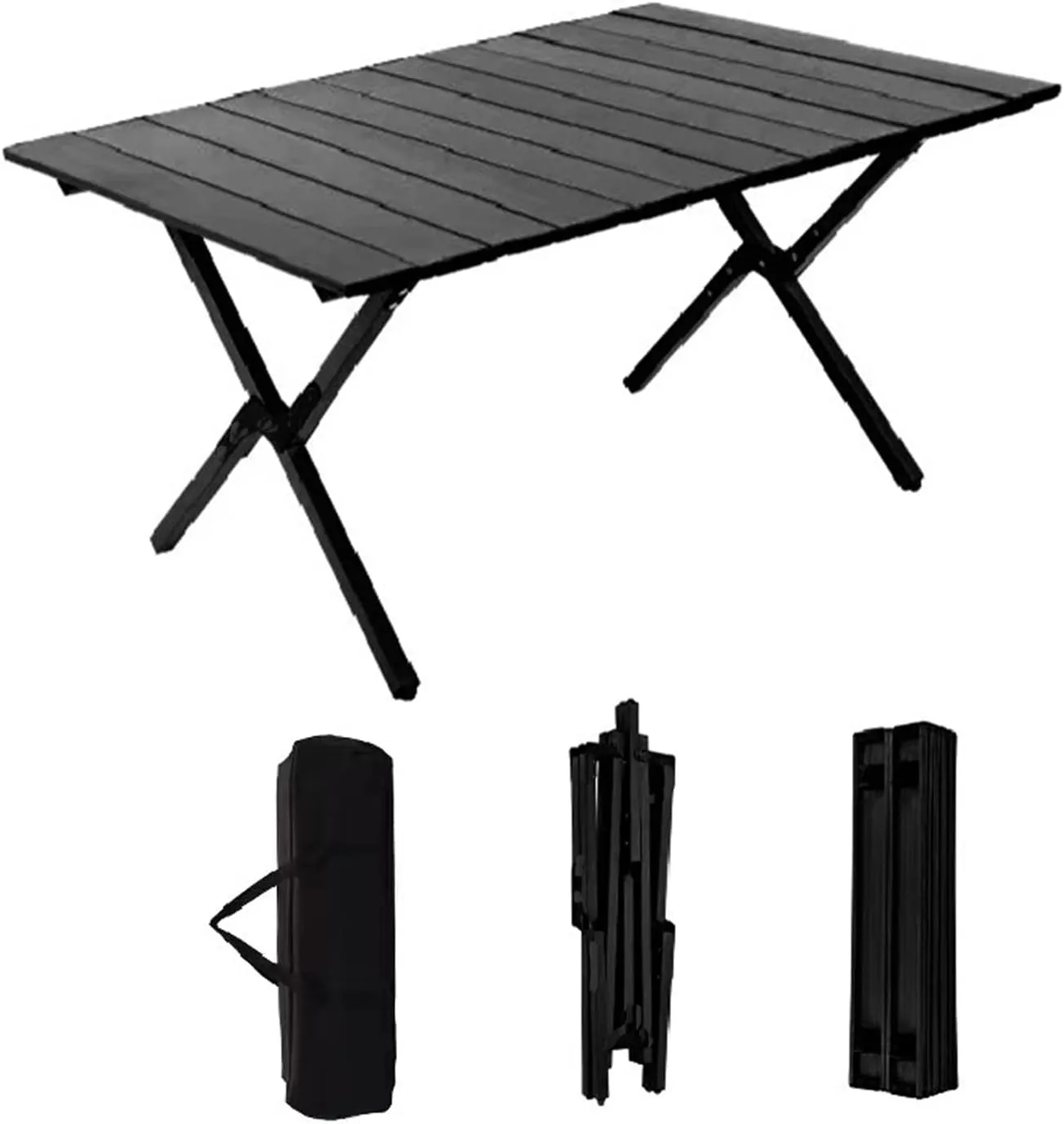 Portable Picnic Table, Folding Camping Table Picnic Table with Carry Bag, Wooden Picnic Table Foldable, Adjustable Height Roll Up Folding Wooden Table Indoor Outdoor Camping, BBQ