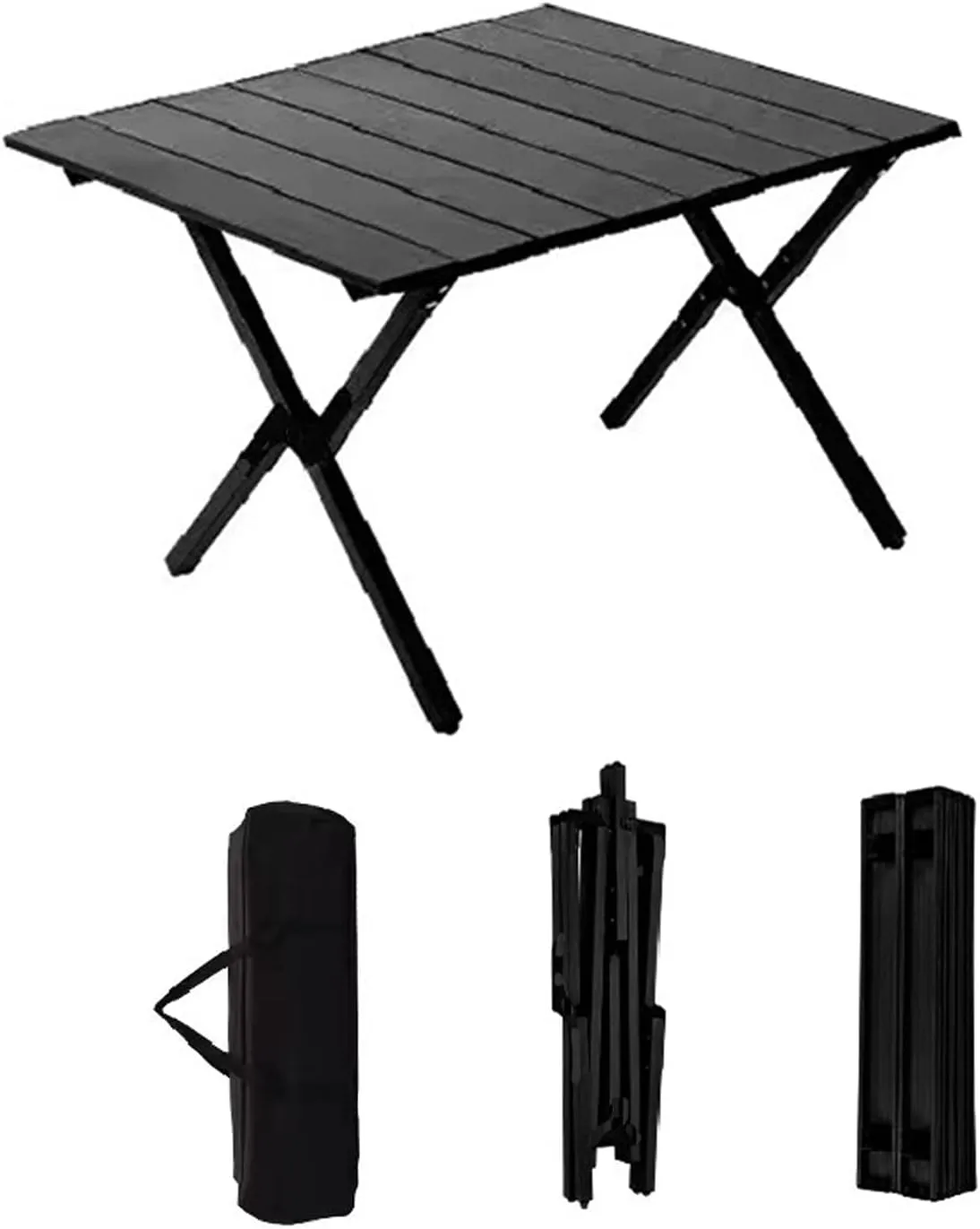 Portable Picnic Table, Folding Camping Table Picnic Table with Carry Bag, Wooden Picnic Table Foldable, Adjustable Height Roll Up Folding Wooden Table Indoor Outdoor Camping, BBQ