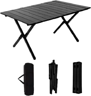 Portable Picnic Table, Folding Camping Table Picnic Table with Carry Bag, Wooden Picnic Table Foldable, Adjustable Height Roll Up Folding Wooden Table Indoor Outdoor Camping, BBQ