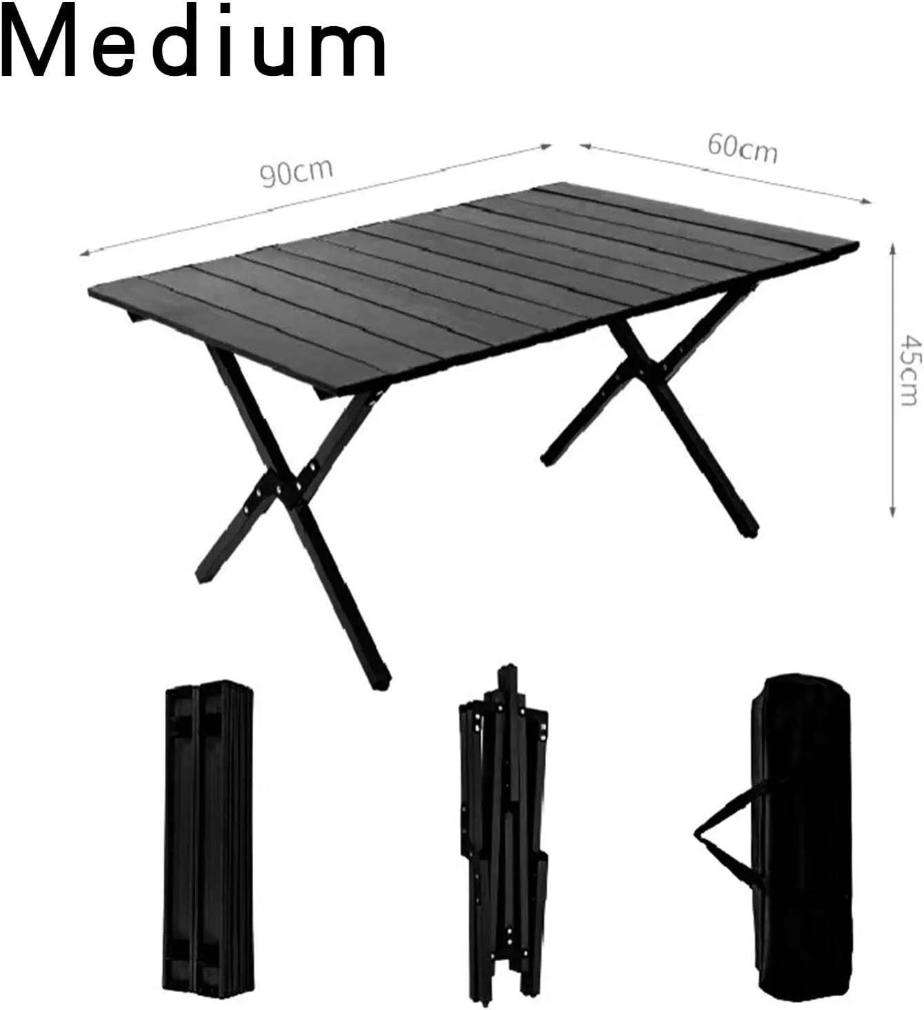 Portable Picnic Table, Folding Camping Table Picnic Table with Carry Bag, Wooden Picnic Table Foldable, Adjustable Height Roll Up Folding Wooden Table Indoor Outdoor Camping, BBQ