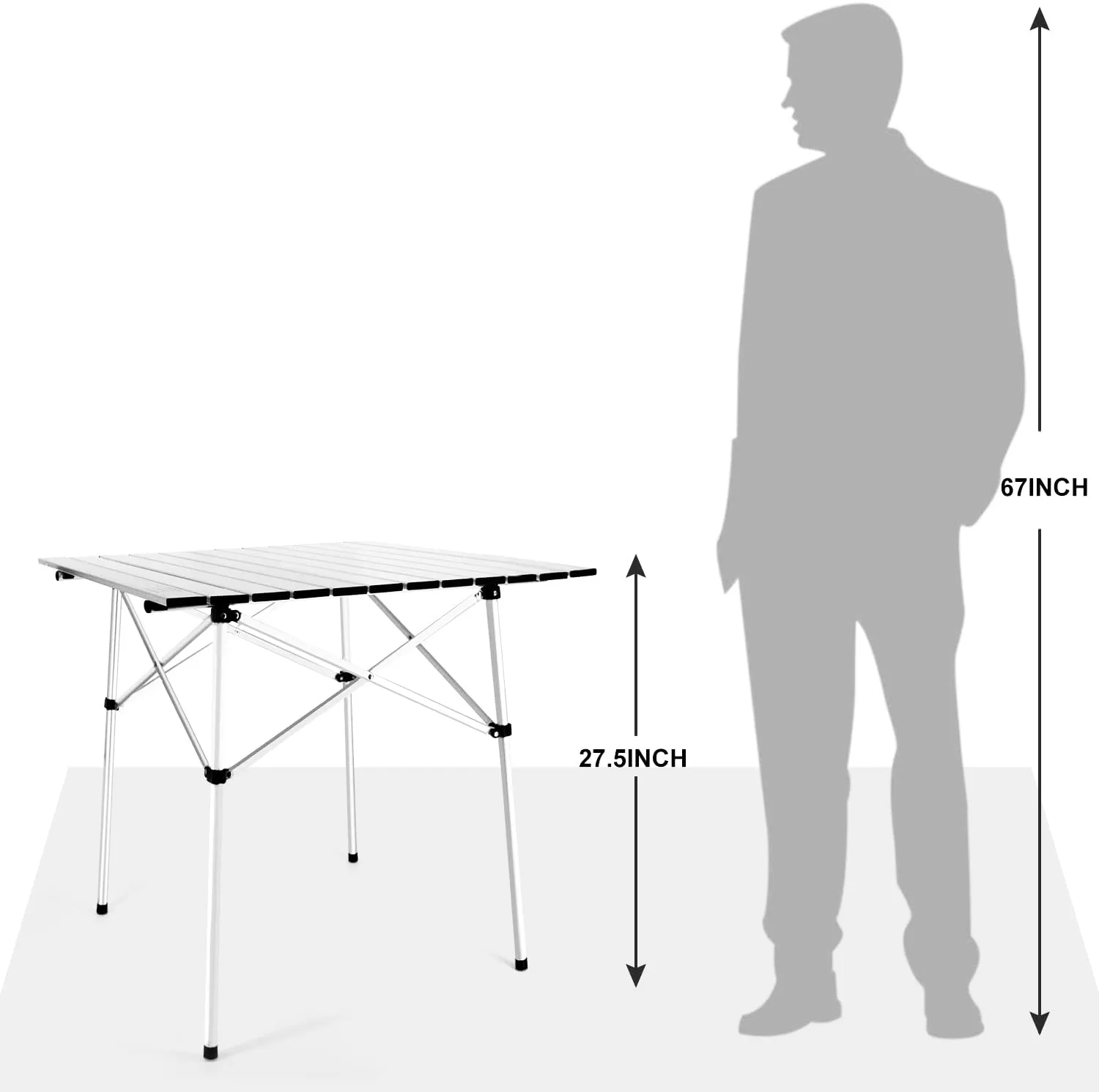 Portable Roll Up Gray Aluminum Folding Camping Table with Carrying Bag