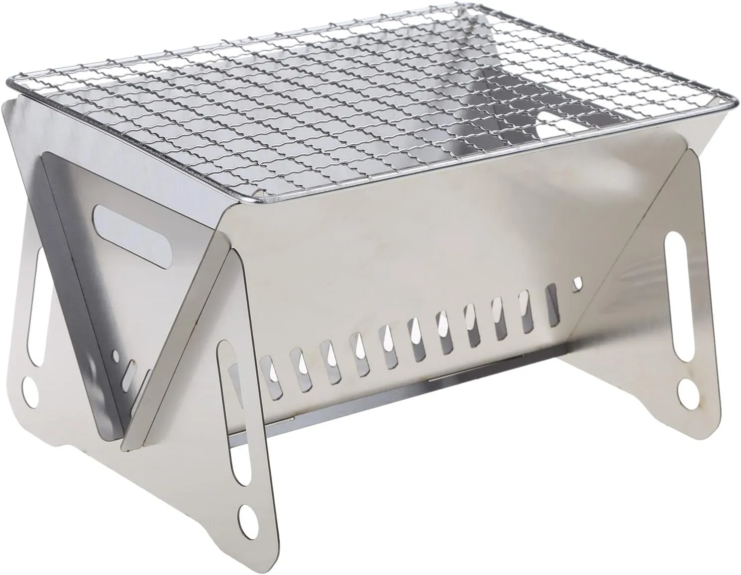 Portable Stainless Steel BBQ Grill Charcoal Folding Card Grill Outdoor Small BBQ Tool For Camping Picnics Hiking Party Charcoal Barbecue Stove Barbecue Furnace Folding Grill Stove Stainless Steel