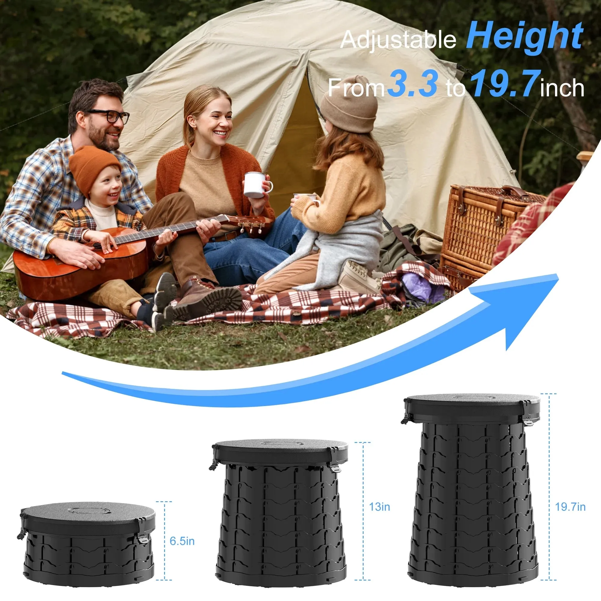 Portable Toilet - 380lb Capacity Adjustable Height Camping & Bug-Out Toilet