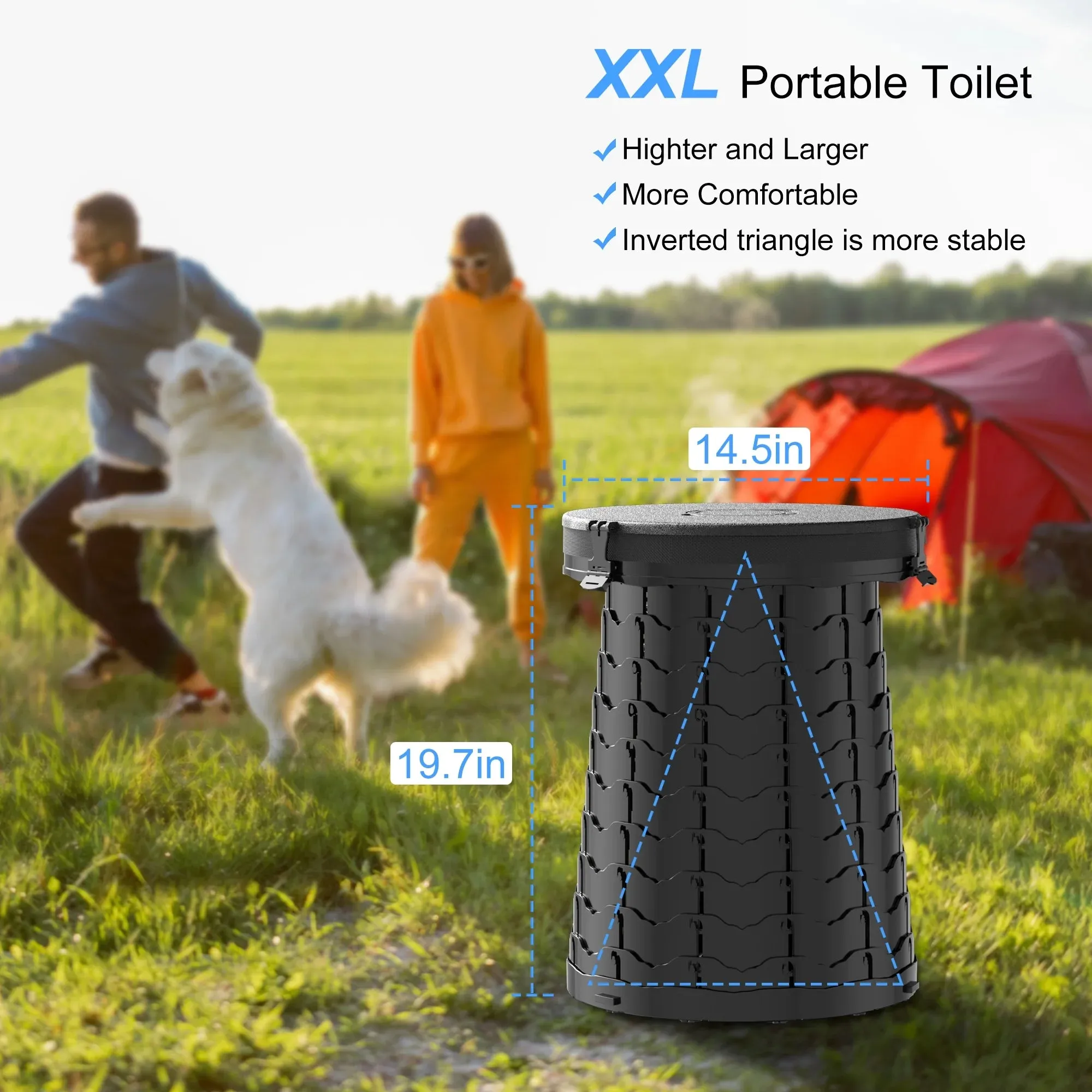 Portable Toilet - 380lb Capacity Adjustable Height Camping & Bug-Out Toilet