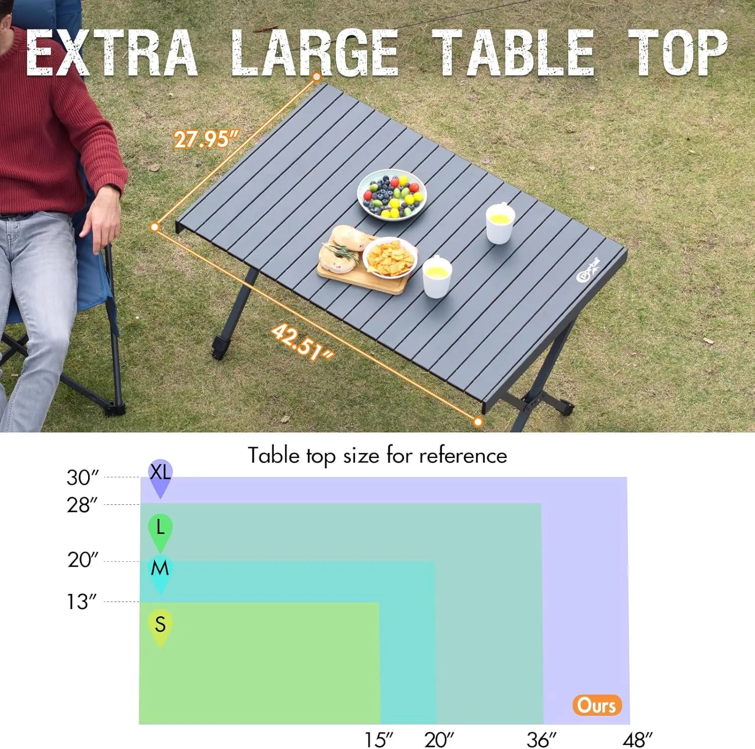 PORTAL Folding Outdoor Camping Table with Adjustable Height, Aluminum Roll-Up Top and Carry Bag, Big Large Portable Tables for Picnic, BBQ and Tailgating, Dark Gray