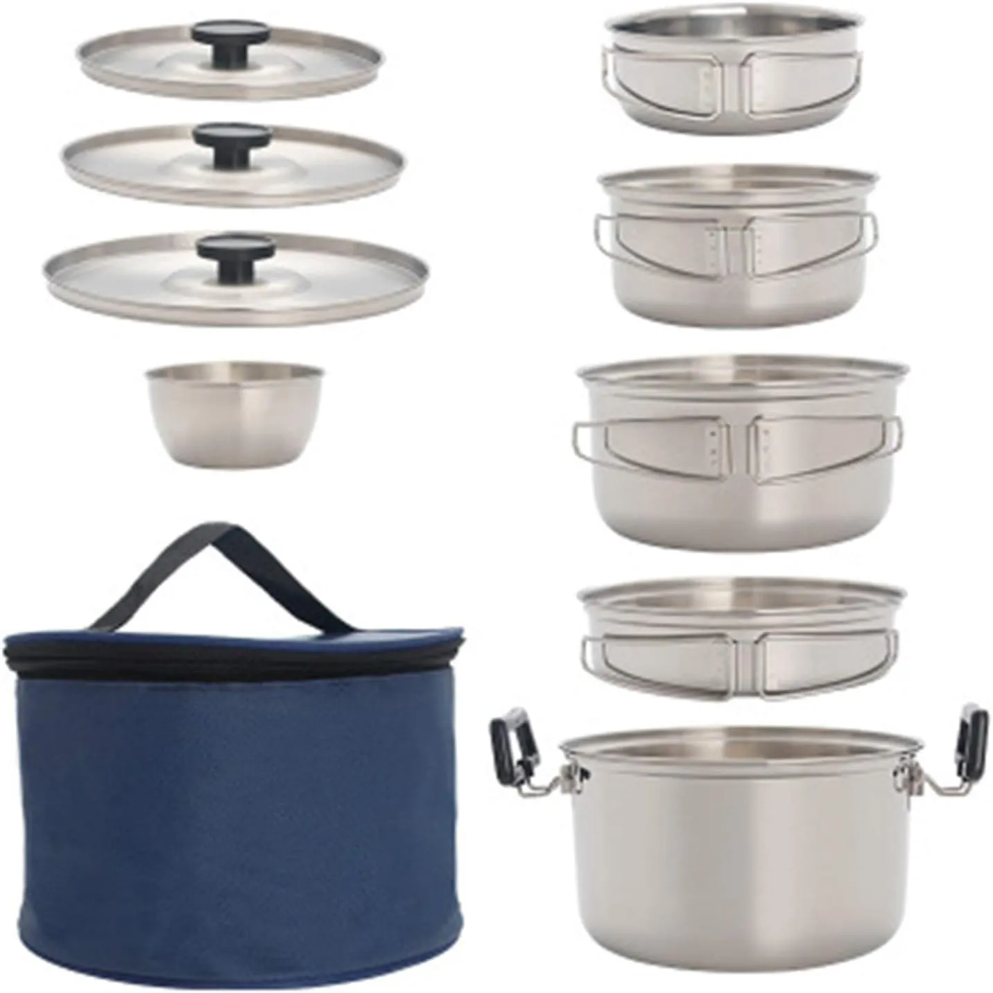 Pot Pan Kettle Set Outdoor Camping Cookware Portable Stainless Steel Hiking Backpacking Picnic Cooking Set for Camping, Picnic