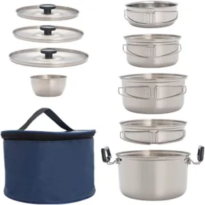Pot Pan Kettle Set Outdoor Camping Cookware Portable Stainless Steel Hiking Backpacking Picnic Cooking Set for Camping, Picnic