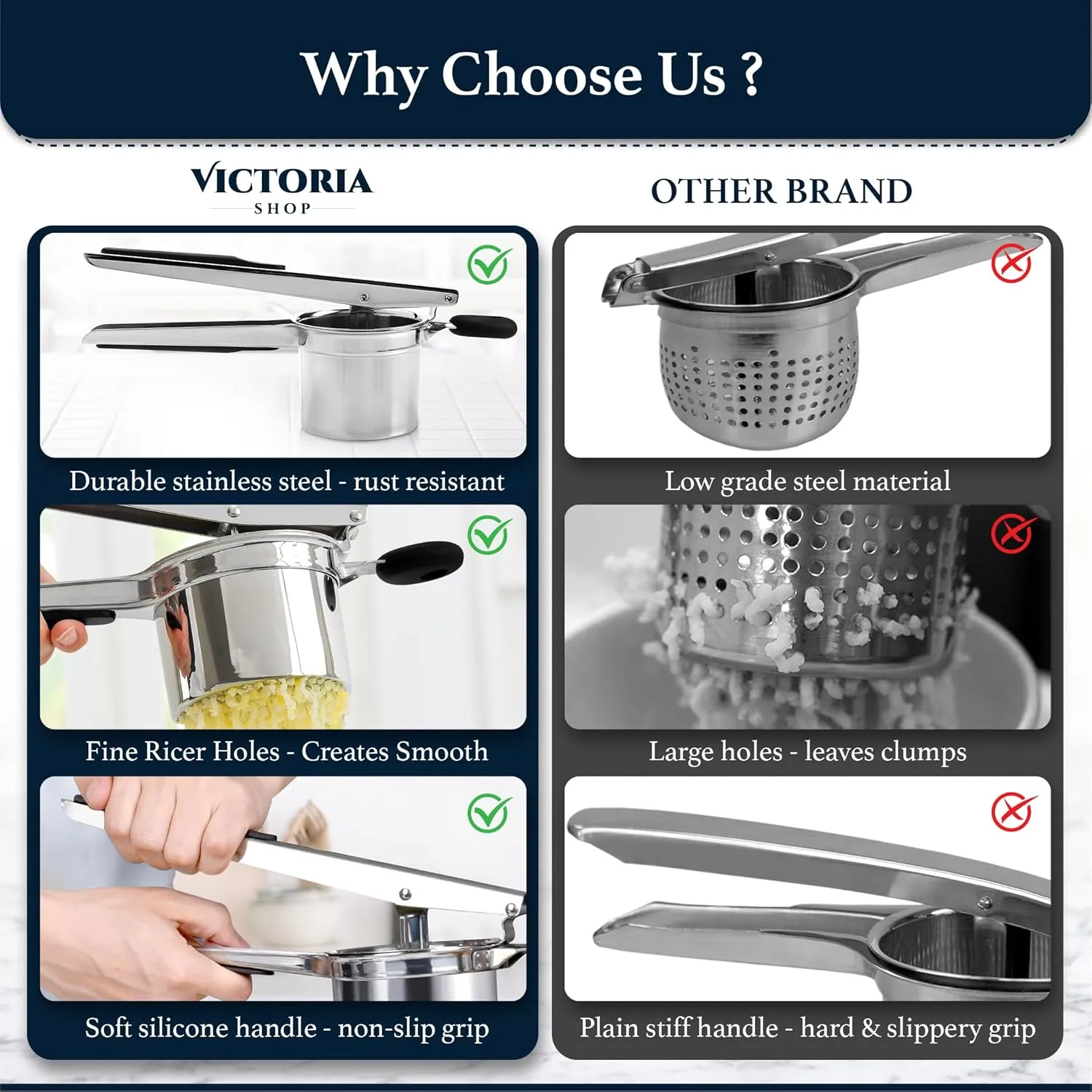 Potato Ricer - Stainless Steel Potatoes Masher and Slicer for Mashed Potatoes, Potato Peeler Multi Functional Instant Mashed Potatoes, Waffle Fries, Hash Browns and French Fries (Black)