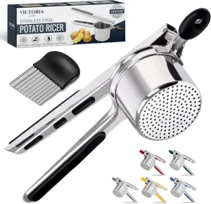Potato Ricer - Stainless Steel Potatoes Masher and Slicer for Mashed Potatoes, Potato Peeler Multi Functional Instant Mashed Potatoes, Waffle Fries, Hash Browns and French Fries (Black)