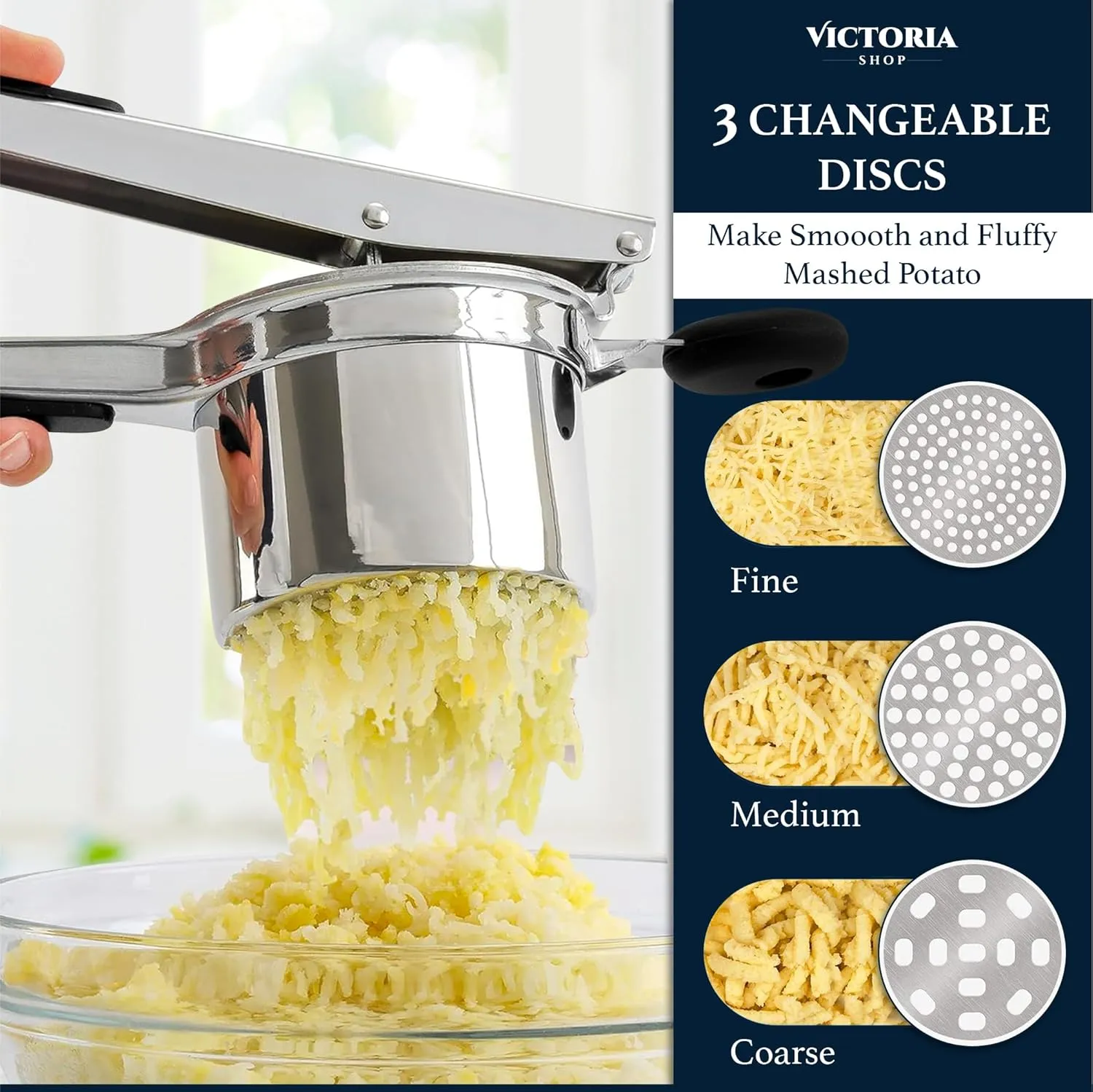 Potato Ricer - Stainless Steel Potatoes Masher and Slicer for Mashed Potatoes, Potato Peeler Multi Functional Instant Mashed Potatoes, Waffle Fries, Hash Browns and French Fries (Black)