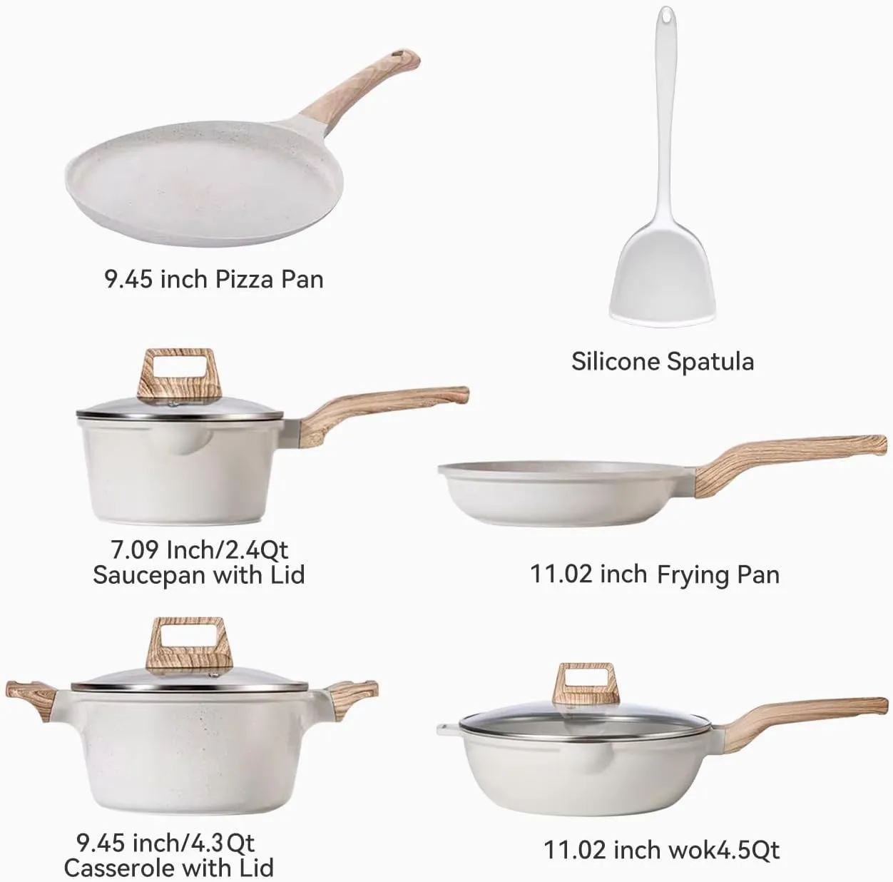 Pots and Pans Set, White Nonstick Induction Cookware Sets with Stay-Cool Handles, Kitchen Pan Sets for Cooking with Saucepan & Frying Pans & Crepe Pan, PFOS and PFOA Free