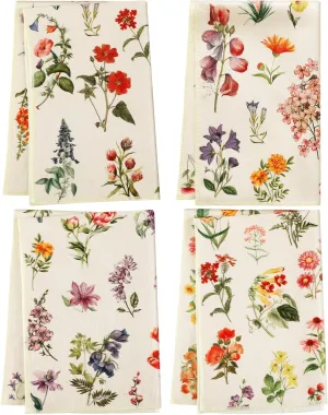 Preboun Set of 4 Vintage Wildflower Dish Towels for Kitchen Decorative 16 x 24 Inch Floral Kitchen Towels Hand Floral Bath Towels Dish Cloth for Cooking Tea Bathroom Woman Guest Housewarming Gift