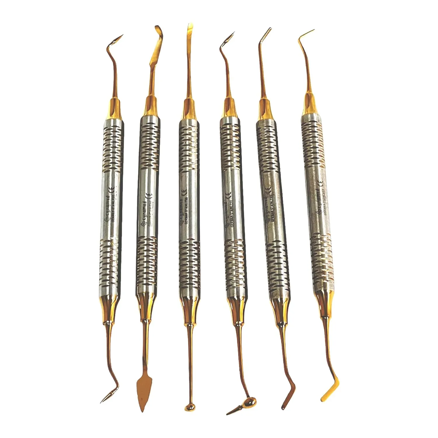 Premium German Dental Composite Non Stick Filling Instruments Kit (6 PCS Titanium Gold) Glass ionomer-Cynamed (Composite Filling Set of 6 (Gold))