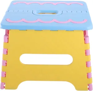 PRETYZOOM 1pc Folding Step Stool for Boys and Girls Adults Portable Plastic Stool Ergonomic Handle for Kitchen Bathroom Office Outdoor Use Compact Lightweight High Design