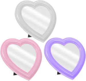 PRETYZOOM 3pcs Heart Shaped Makeup Mirror Wall Hanging Tabletop Use Vanity Mirror for Daily Makeup Travel Decorative Heart for Home Decor