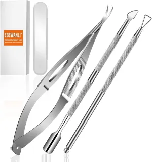 Professional Cuticle Scissors, Extra Fine Curved with Precise Pointed Tip Grooming Blades, Eyebrow, Eyelash, and Dry Skin Scissors, Stainless Steel Cuticle Pusher and Nail Polish Remover Tool