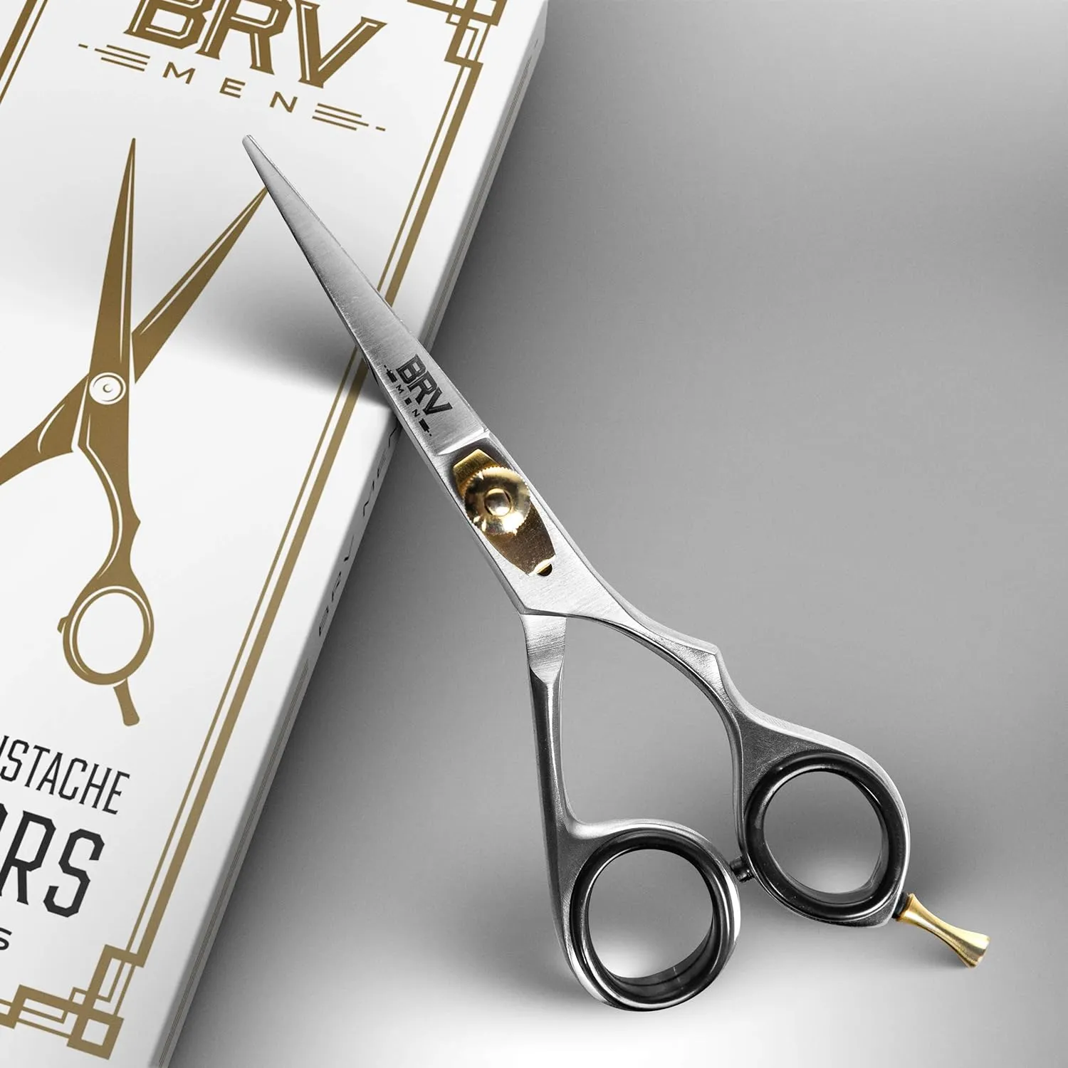 Professional Mustache & Beard Trimming Scissors - 5.5" | High Carbon Stainless Steel & Hammer Forged Mustache Scissors | Razor Sharp Facial Hair Trimming Shears (RIGHT HANDED - Silver)