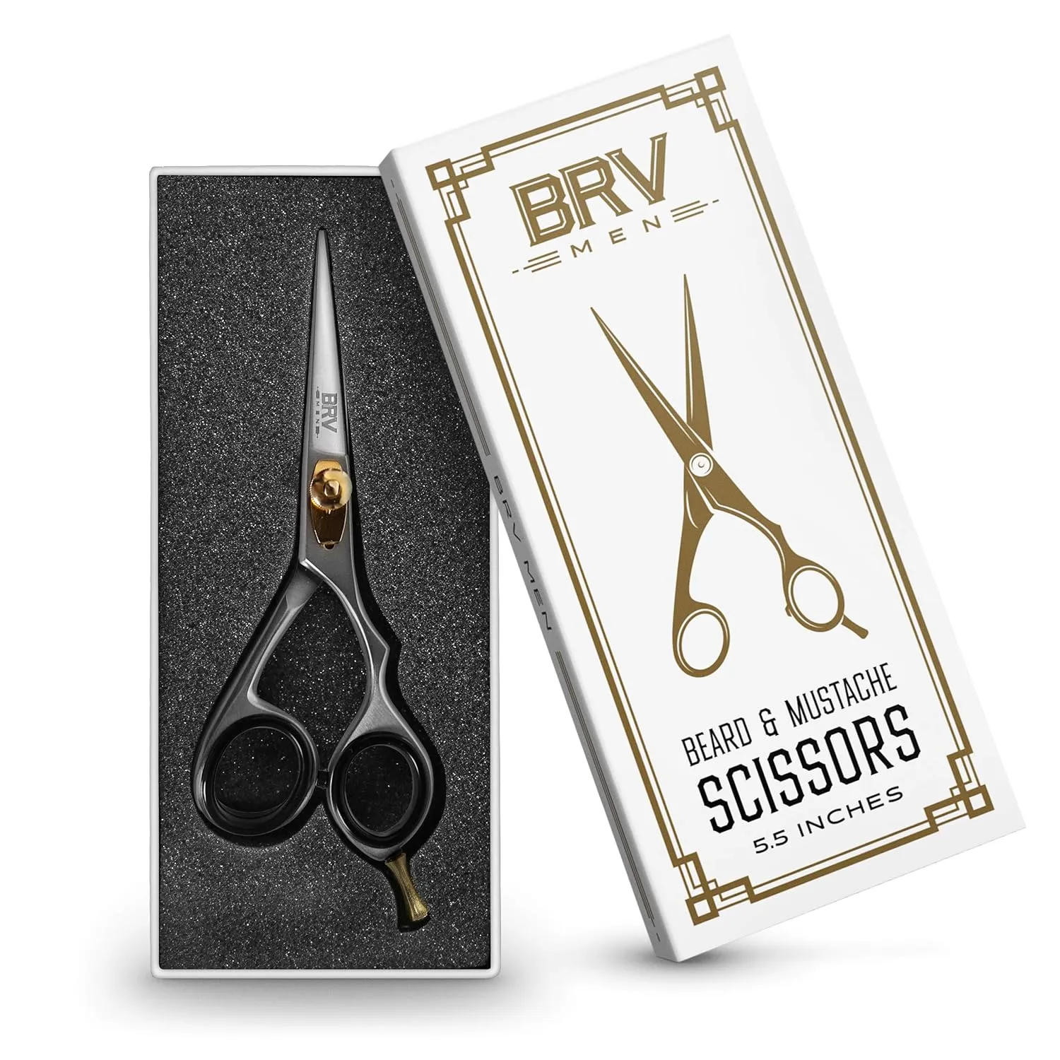 Professional Mustache & Beard Trimming Scissors - 5.5" | High Carbon Stainless Steel & Hammer Forged Mustache Scissors | Razor Sharp Facial Hair Trimming Shears (RIGHT HANDED - Silver)