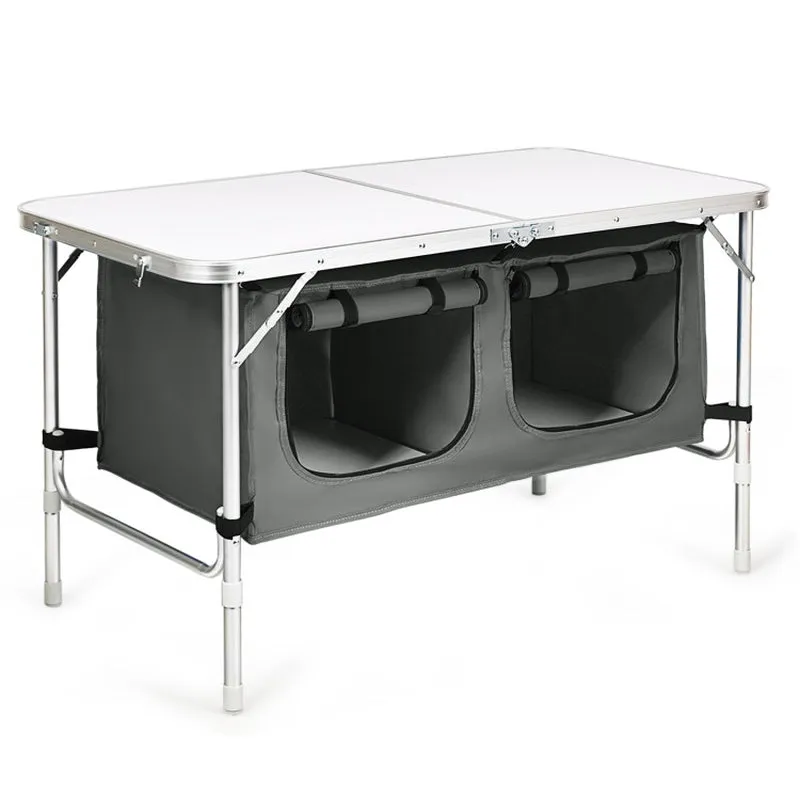 Professional title: ```Blue Height Adjustable Folding Camping Table```