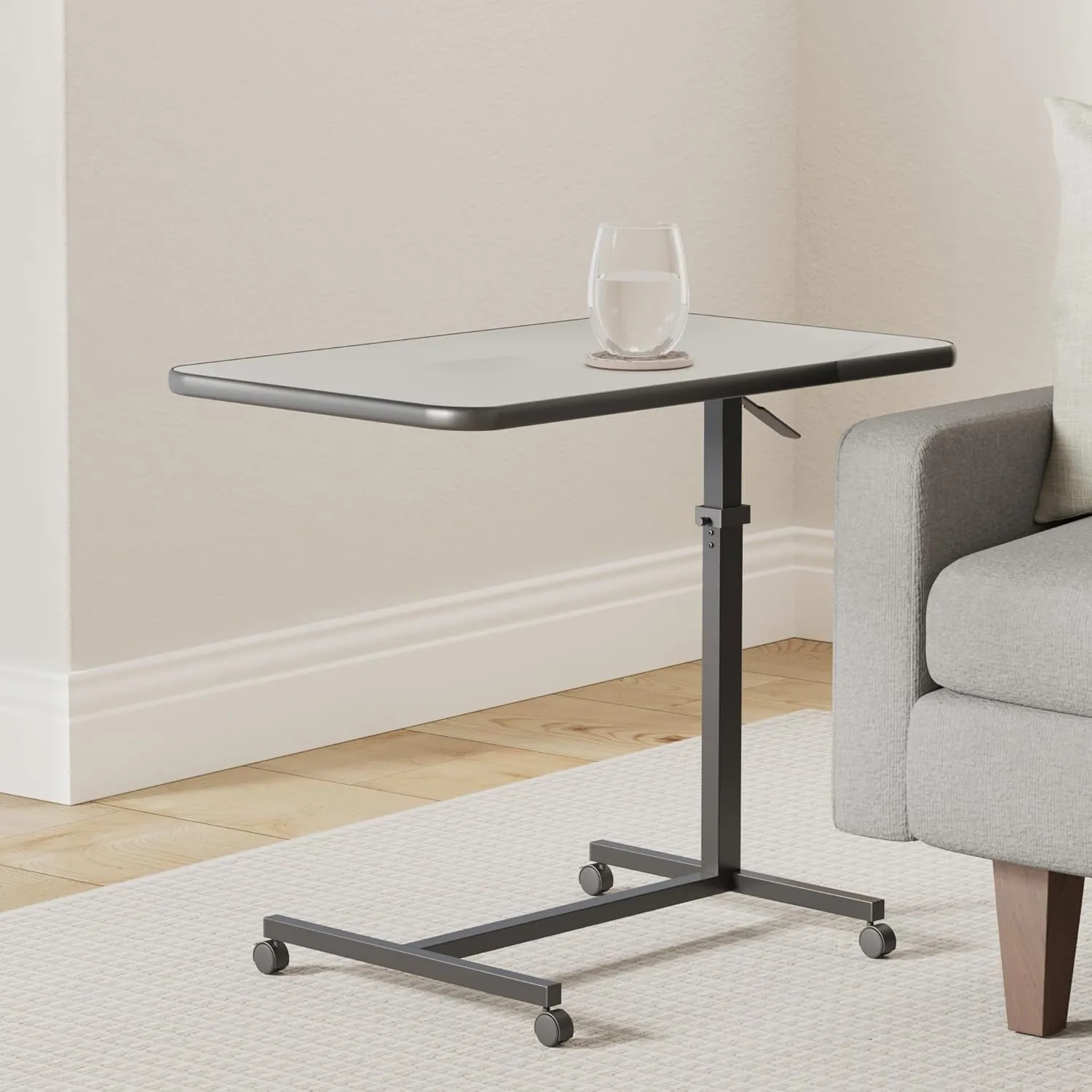 ProHeal Medical Overbed Table with Wheels and Adjustable Height - Gray Rolling Over Bed Table for Home and Hospital Use