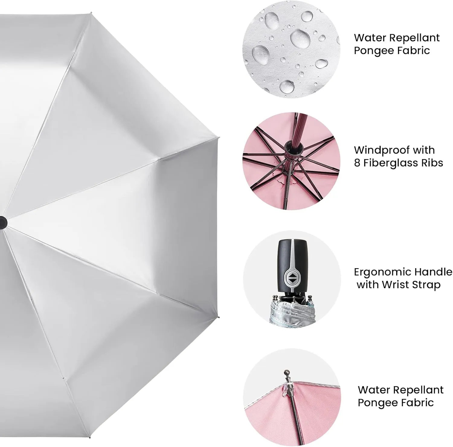 Prospo UPF 50  UV Protection Umbrella for Sun & Rain, Large Compact Travel Umbrella Windproof, 46 Inch Auto Open Close Sun Blocking for Women Men
