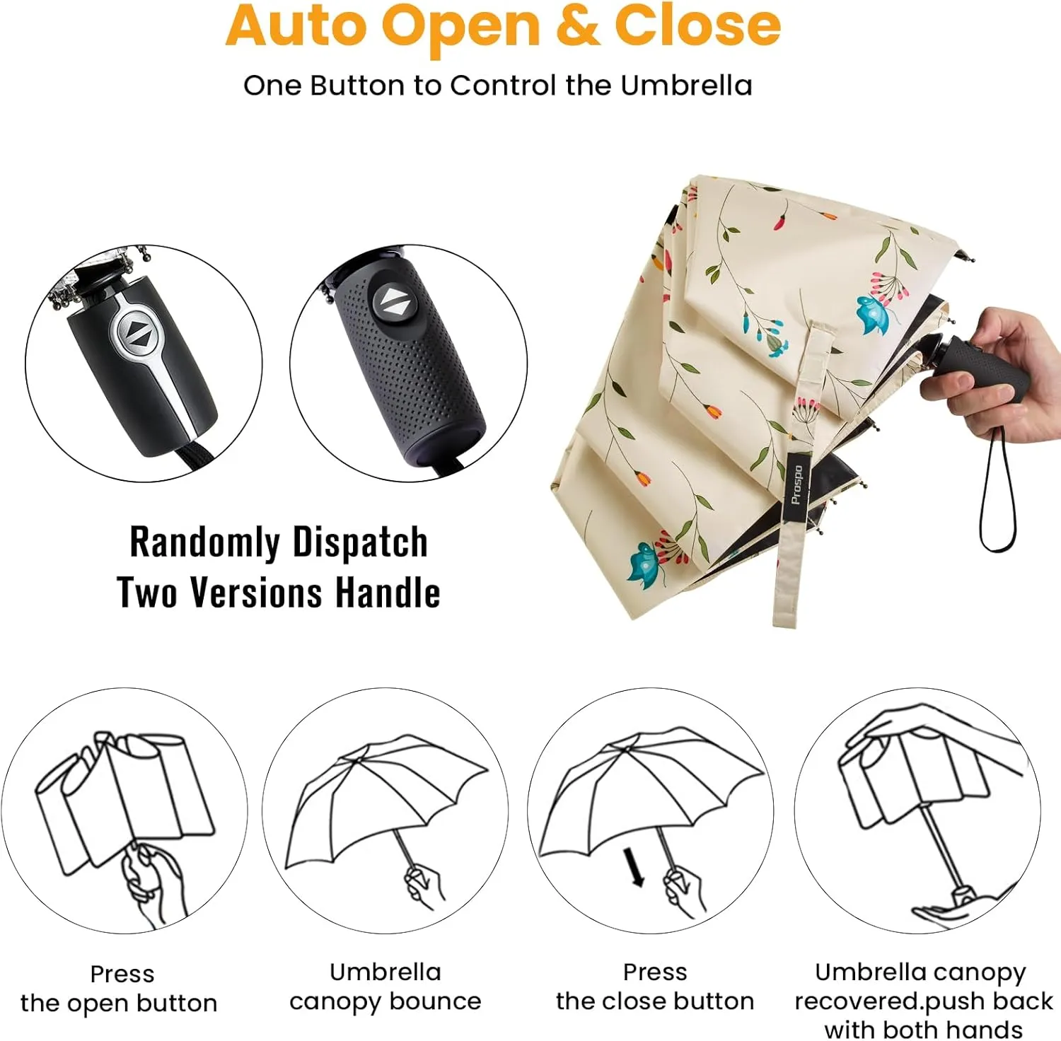 Prospo UPF 50  UV Protection Umbrella for Sun & Rain, Large Compact Travel Umbrella Windproof, 46 Inch Auto Open Close Sun Blocking for Women Men