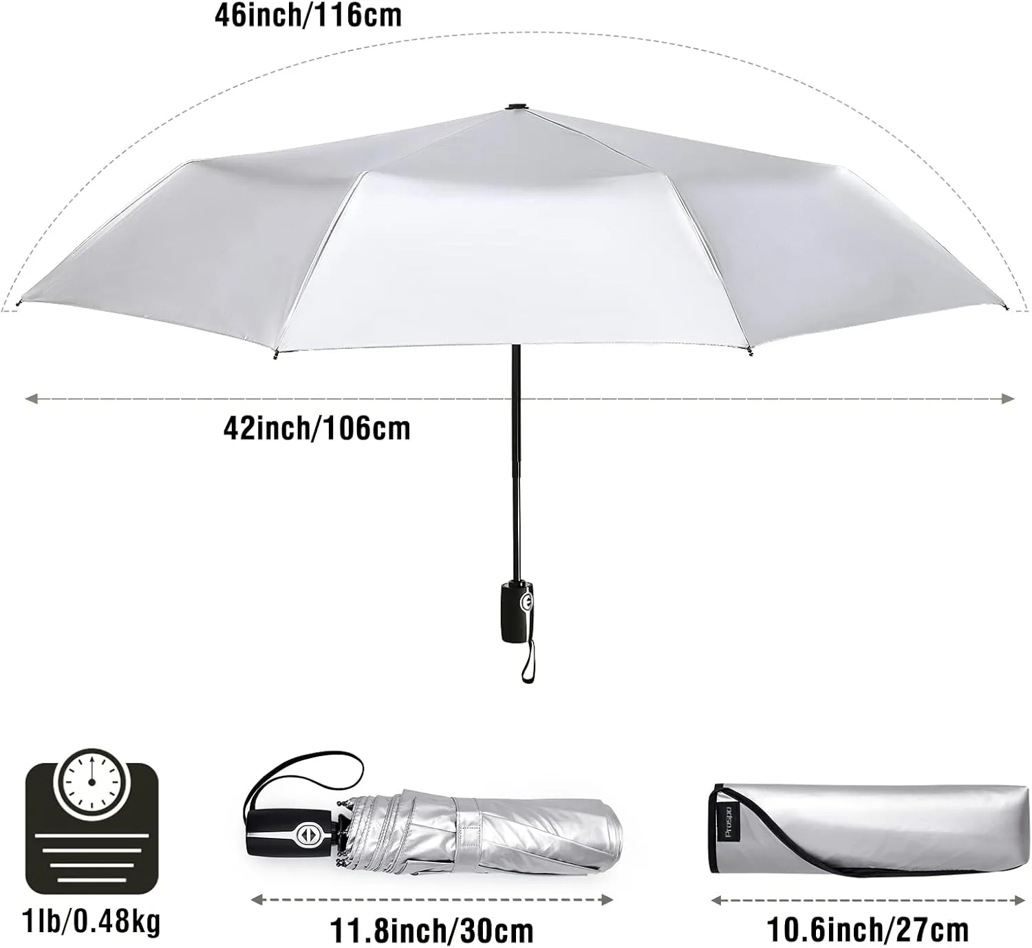 Prospo UPF 50  UV Protection Umbrella for Sun & Rain, Large Compact Travel Umbrella Windproof, 46 Inch Auto Open Close Sun Blocking for Women Men