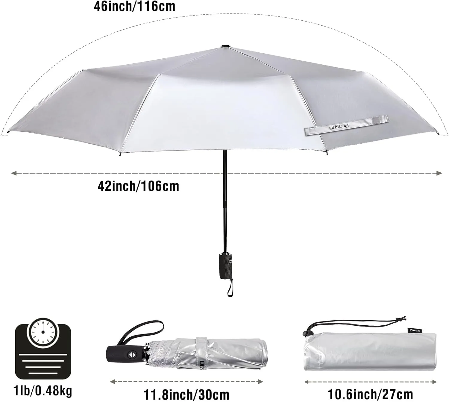 Prospo UPF 50  UV Protection Umbrella for Sun & Rain, Large Compact Travel Umbrella Windproof, 46 Inch Auto Open Close Sun Blocking for Women Men