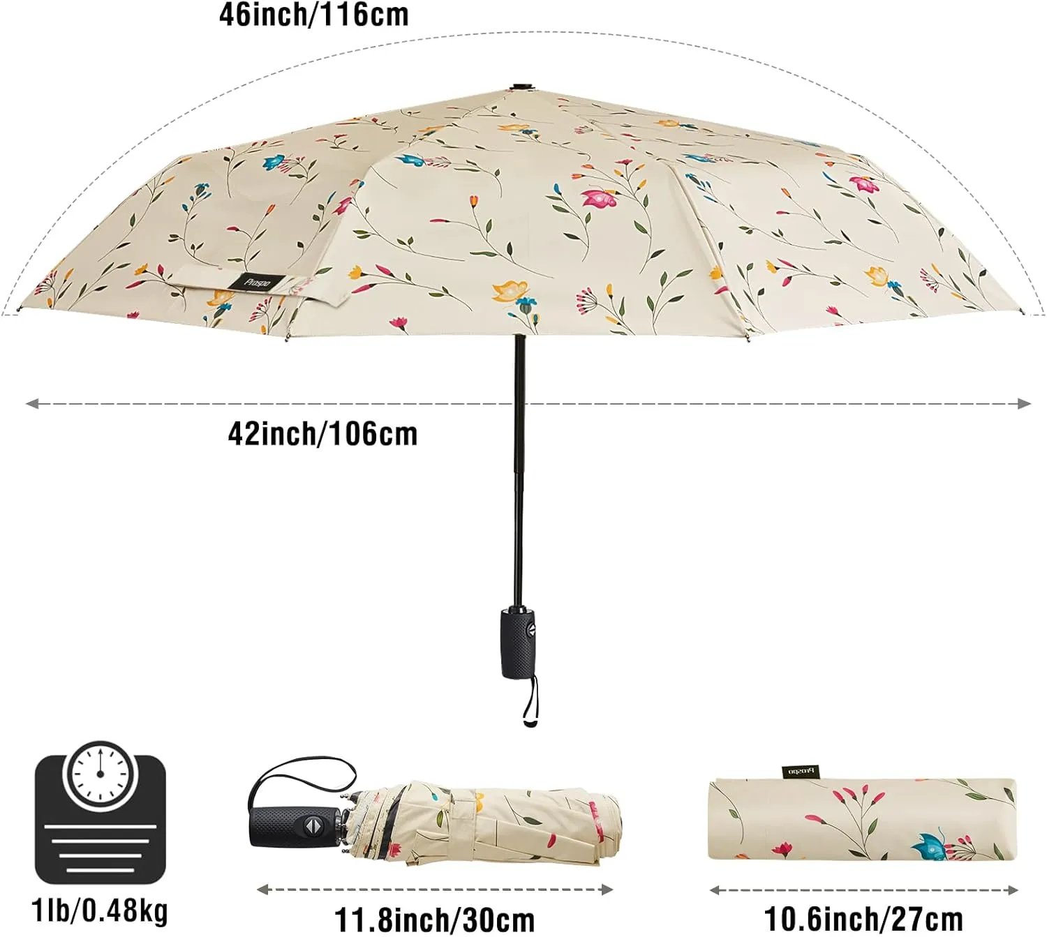 Prospo UPF 50  UV Protection Umbrella for Sun & Rain, Large Compact Travel Umbrella Windproof, 46 Inch Auto Open Close Sun Blocking for Women Men