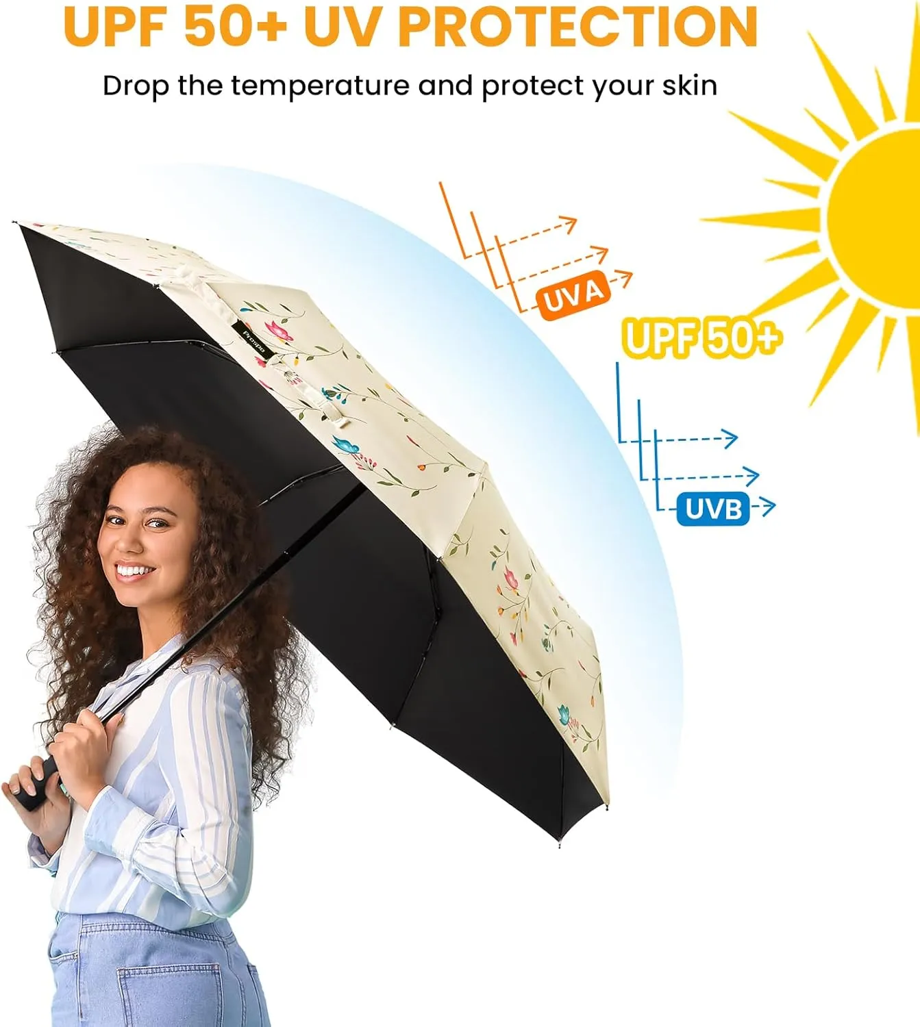 Prospo UPF 50  UV Protection Umbrella for Sun & Rain, Large Compact Travel Umbrella Windproof, 46 Inch Auto Open Close Sun Blocking for Women Men