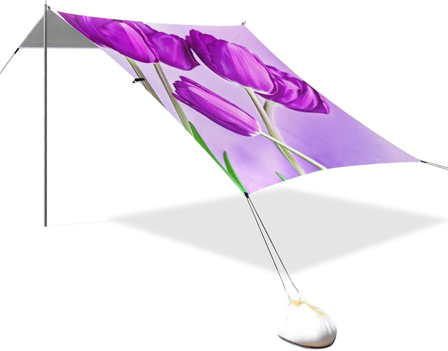 Purple Tulips Light Purple Vibrant Beach Canopy Tent Outdoor Sun Shade Patio Aesthetic Camping Sun Shelter 9.2 × 10.5 FT Windproof with Sand Anchor Poles