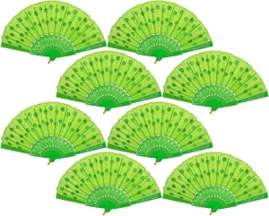 QIRMIZI 50 Pcs Party Wedding Fans – Handheld Spanish Hand Fans for Women – Foldable Bulk for Church, Dancing, Music Festivals, Carnivals, EDM Events Decor,Green