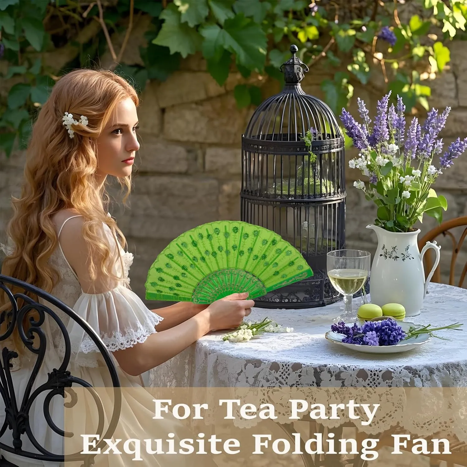 QIRMIZI 50 Pcs Party Wedding Fans – Handheld Spanish Hand Fans for Women – Foldable Bulk for Church, Dancing, Music Festivals, Carnivals, EDM Events Decor,Green