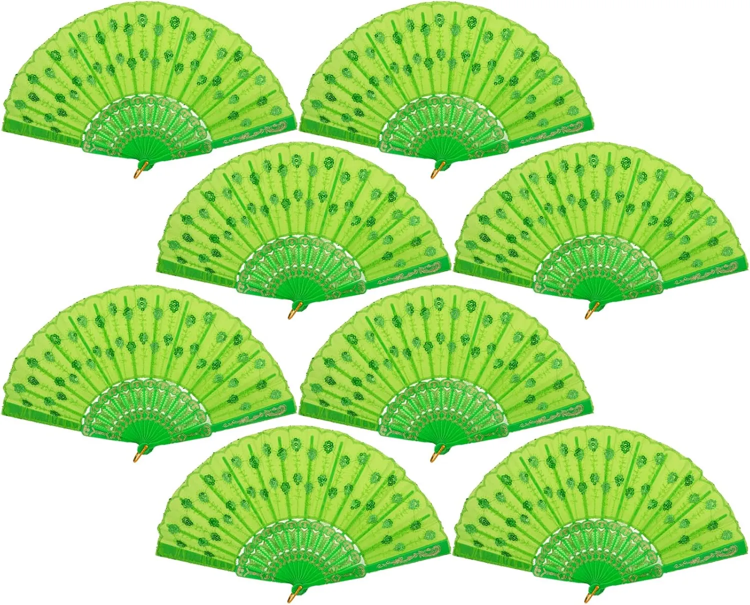 QIRMIZI 50 Pcs Party Wedding Fans – Handheld Spanish Hand Fans for Women – Foldable Bulk for Church, Dancing, Music Festivals, Carnivals, EDM Events Decor,Green