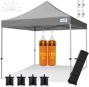 Quictent 10'x10' Heavy Duty Pop up Canopy Tent, Commercial Grade Instant Shelter with Wheeled Bag for Outdoor, Beach, Parties, Markets, 500D Silver Coated UPF 50  Sun Shield