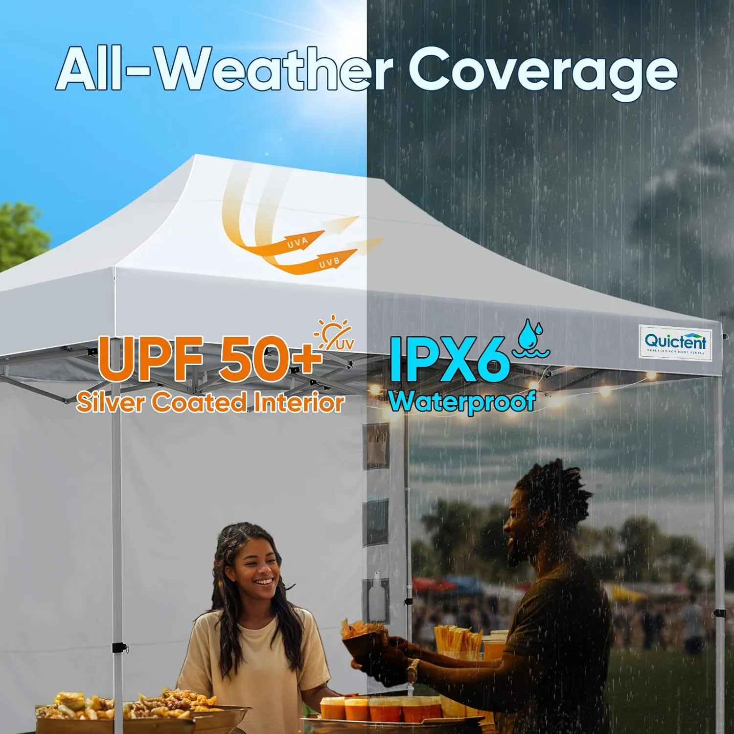Quictent 10x15 Heavy Duty Pop up Canopy Tent, Commercial Grade Instant Shelter with Wheeled Bag for Outdoor, Beach, Parties, Markets, 500D Silver Coated UPF 50  Sun Shield