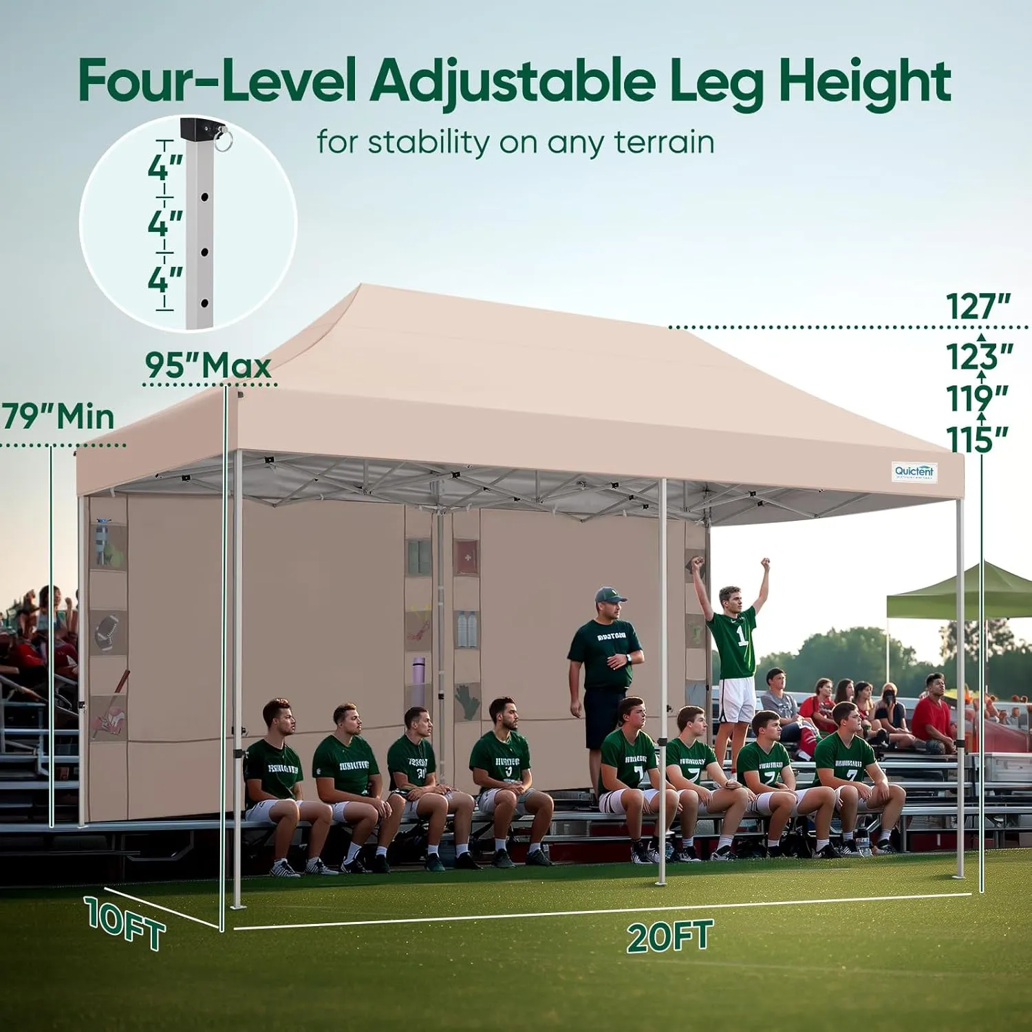 Quictent 10x20 Heavy Duty Pop up Canopy Tent, Commercial Grade Instant Shelter with Wheeled Bag for Outdoor, Beach, Parties, Markets, 500D Silver Coated UPF 50  Sun Shield