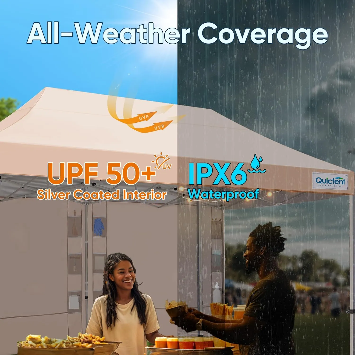 Quictent 10x20 Heavy Duty Pop up Canopy Tent, Commercial Grade Instant Shelter with Wheeled Bag for Outdoor, Beach, Parties, Markets, 500D Silver Coated UPF 50  Sun Shield