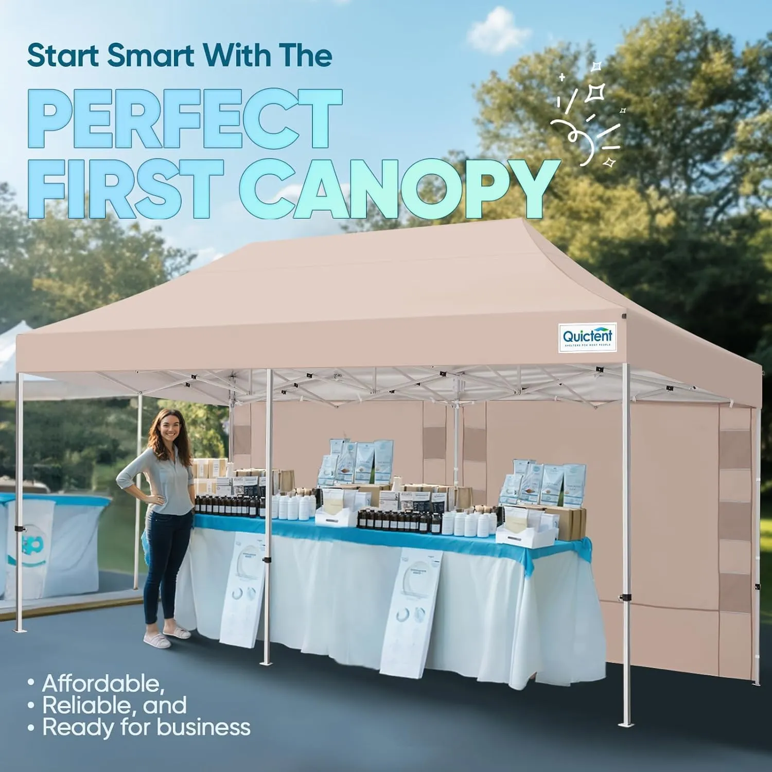 Quictent 10x20 Heavy Duty Pop up Canopy Tent, Commercial Grade Instant Shelter with Wheeled Bag for Outdoor, Beach, Parties, Markets, 500D Silver Coated UPF 50  Sun Shield