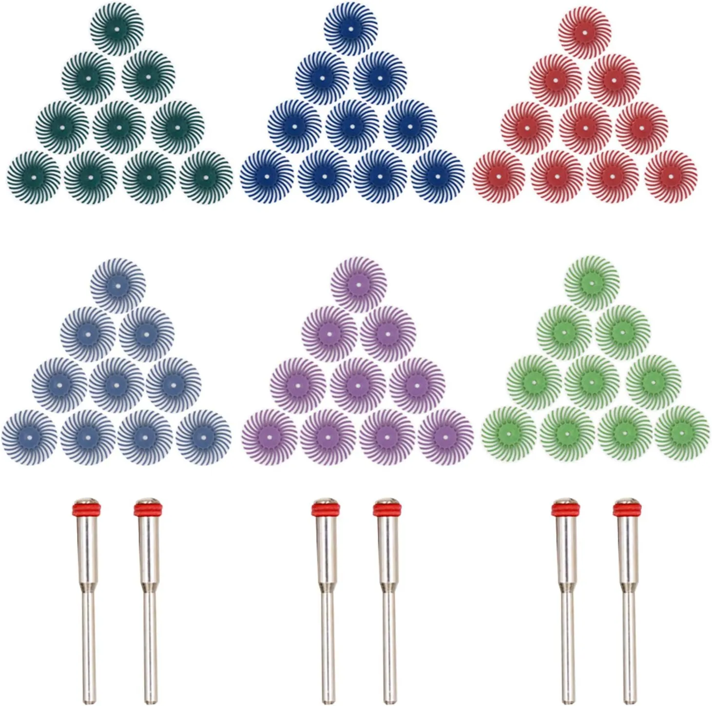 Radial Bristle Disc, GOXAWEE 66Pcs (1") Detail Abrasive Brush Kit (1/8" Shank Mandrel) for Rotary Tool - Mixed Grit 80# 120# 220# 400# 600# 1000#