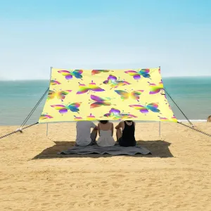 Rainbow Tie Dye Butterflies Beach Canopy Tent Anti-UV & Wind Resistant, Camping Sun Shelter Easy Setup Portable,Outdoor Shade Tents with Sandbags,Sand Shovels,Ground Pegs & Stability Poles