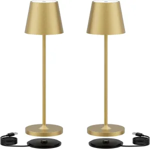 Ralaby IP54 Cordless Table Lamps Portable Rechargeable Battery Operated Lamp, Modern Aluminum Dimmable Indoor and Outdoor Cordless Lamp,Desk Lamp for/Restaurant/Bar/Cafe/Bedroom (2 Pack,Gold,4800mAh)