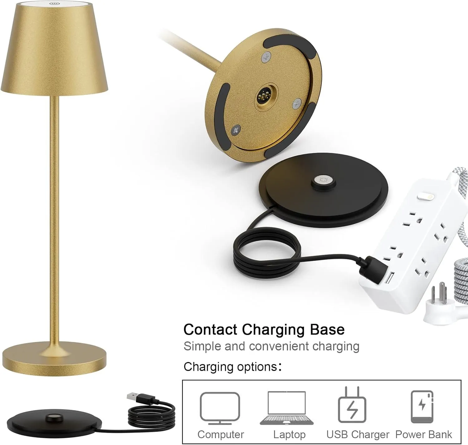 Ralaby IP54 Cordless Table Lamps Portable Rechargeable Battery Operated Lamp, Modern Aluminum Dimmable Indoor and Outdoor Cordless Lamp,Desk Lamp for/Restaurant/Bar/Cafe/Bedroom (2 Pack,Gold,4800mAh)