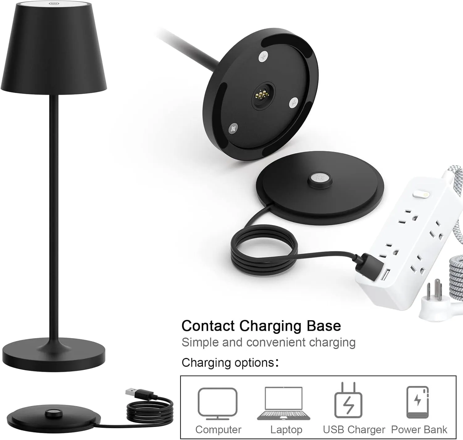 Ralbay IP54 Aluminum Cordless Rechargeable Table Lamp LED Modern Battery Operated 4800mAh Waterproof Portable Stepless Dimmable Desk Lamp for Restaurant/Bedroom/Camping/Outdoor (Black)