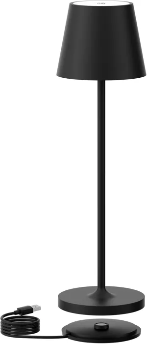 Ralbay IP54 Aluminum Cordless Rechargeable Table Lamp LED Modern Battery Operated 4800mAh Waterproof Portable Stepless Dimmable Desk Lamp for Restaurant/Bedroom/Camping/Outdoor (Black)