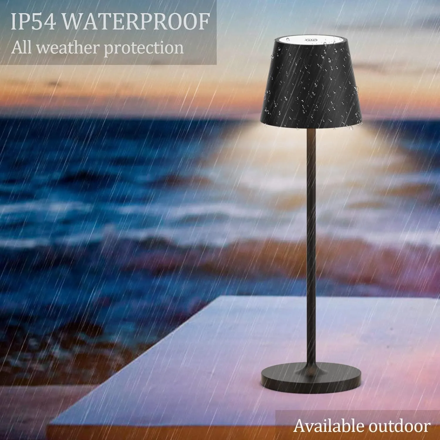 Ralbay IP54 Aluminum Cordless Rechargeable Table Lamp LED Modern Battery Operated 4800mAh Waterproof Portable Stepless Dimmable Desk Lamp for Restaurant/Bedroom/Camping/Outdoor (Black)