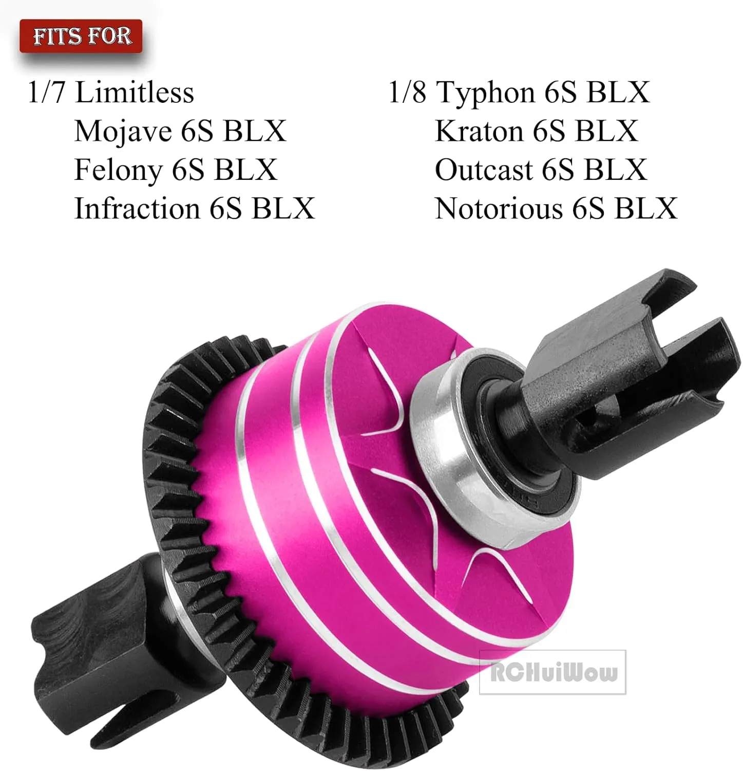 RC Front Rear Differential 43t & 10t Input Gear Upgrades Part for 1/8 Typhon Kraton Outcast Notorious 6S BLX,1/7 Infraction Limitless Mojave Infraction Felony 6S BLX,Pink